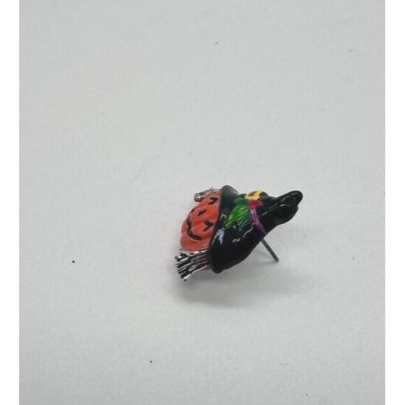 BEST Jack O Lantern Pumpkin Brooch Pierced Earrings Set Enamel Halloween Witch - Picture 12 of 14